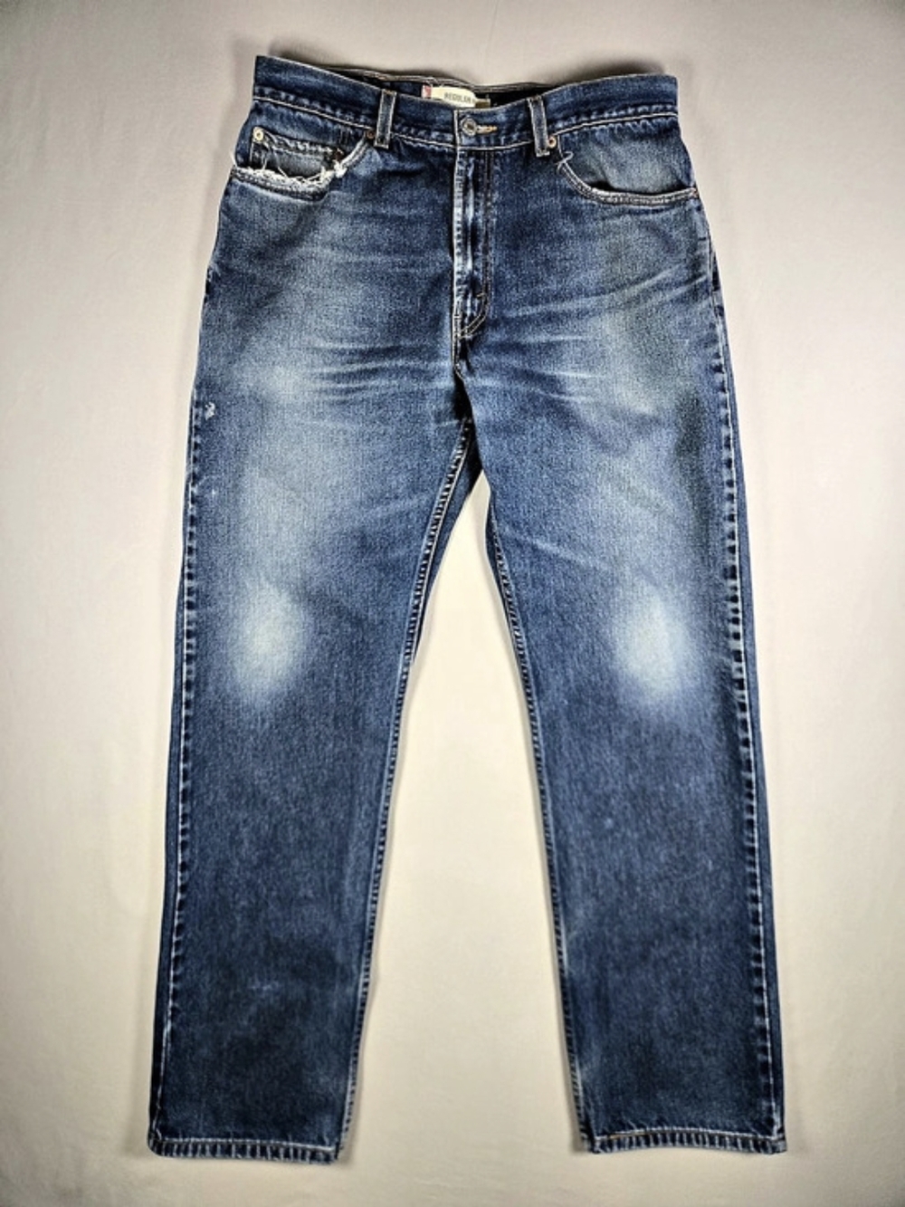VTG Y2K Levi’s 505 Regular Fit Straight Leg Jeans Blue Faded Distressed 36x33